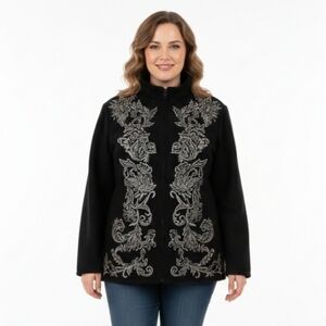 Chico's Black Embellished Wool Blend Jacket Size 3 ( Woman's 16) NWT